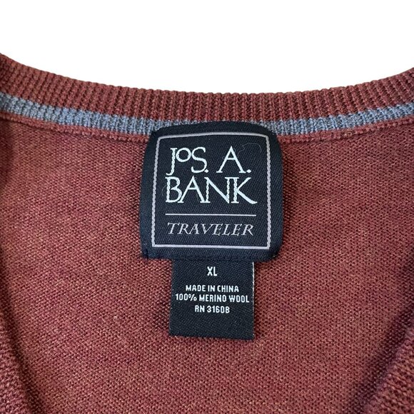 Jos. A. Bank Merino Wool Traveler Sweater Men's Size XL Brown V-Neck 3-Season - Picture 2 of 5